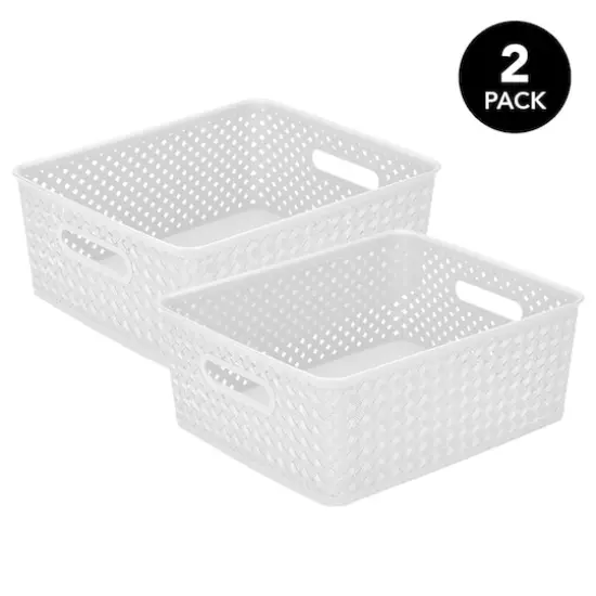 Simplify Medium White Wicker Storage Bin, 2ct. {2}