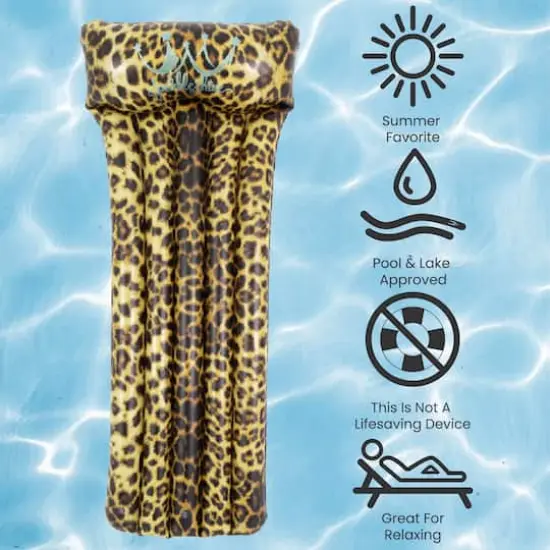 Pool Central 5.5ft. Inflatable Leopard Print Pool Mattress Float with Built-In Pillow {5}