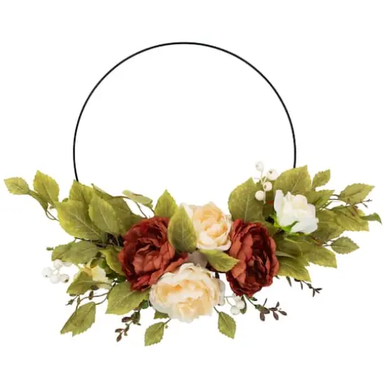 21" Autumn Harvest Artificial Floral Half Wreath with Fall Foliage {1}