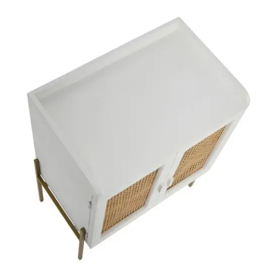 Hello Honey&reg; 36" Boho Solid Wood Bar Cabinet with Metal Legs and Woven Cane Doors Natural and White {9}