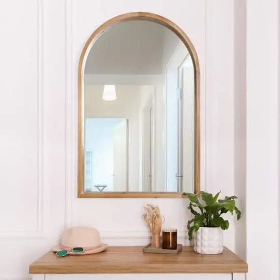 Arch Natural Wood Wall Hanging Framed Decorative Mirror -24" x 36" {3}