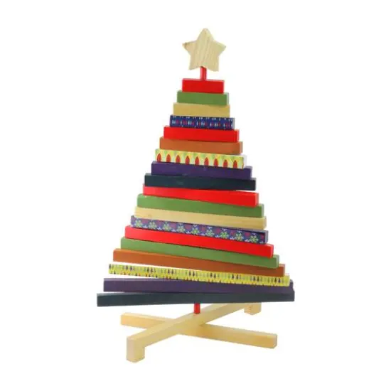 15.5" Beige & Red Adjustable Wooden Christmas Tree Tabletop Décor {1}