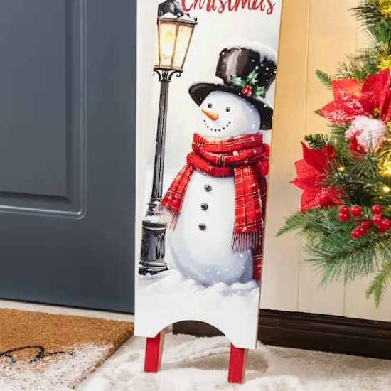 Glitzhome&reg; 36" Wooden Christmas Snowman Sleigh Porch Sign {5}