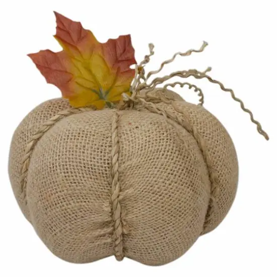5.5" Beige Burlap Autumn Harvest Tabletop Pumpkin {1}