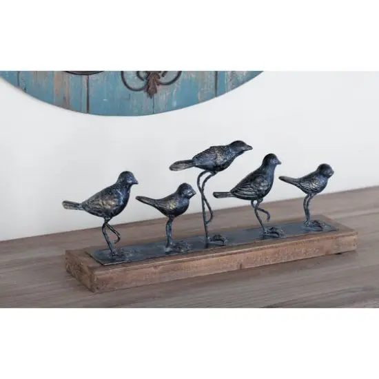 18" Gray Metal Farmhouse Birds Sculpture {9}