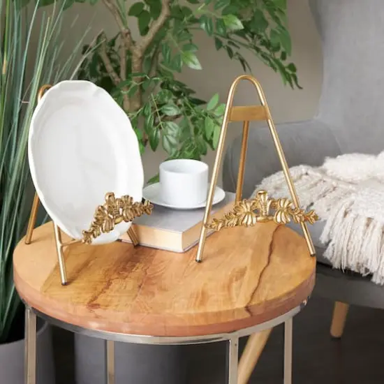 Gold Metal Arched Foldable Display Easel with Vine Emblem Set {4}