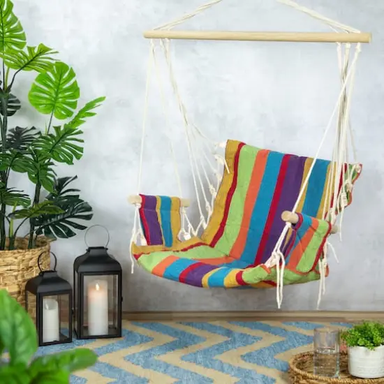 37" Multicolor Stripe Outdoor Patio Hammock Chair with Armrests {3}