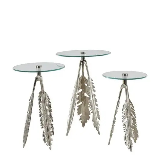 Silver Leaf Aluminum Metal Table Set {9}