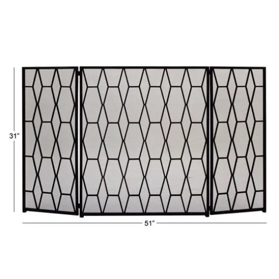 Black Metal Contemporary Fireplace Screen, 31" x 51" x 1" {6}