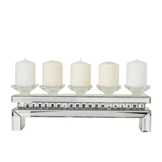 Set of 3 Silver MDF Glam Candle Holder, 7" x 20" x 4" {1}