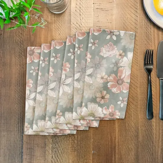 Watercolor Florals Cotton Twill Napkin Green {4}