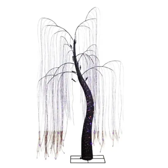 7ft. Pre-Lit Artificial Halloween Black Willow Tree with 600 Purple and Orange Dual Color LED Lights {1}