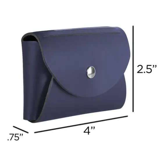 JAM Paper Italian Leather Business Card Holder Case with Round Flap Navy Blue {6}
