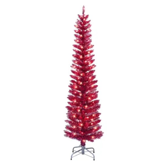 6ft. Pre-Lit Red Tinsel Artificial Tree, Clear Lights {1}