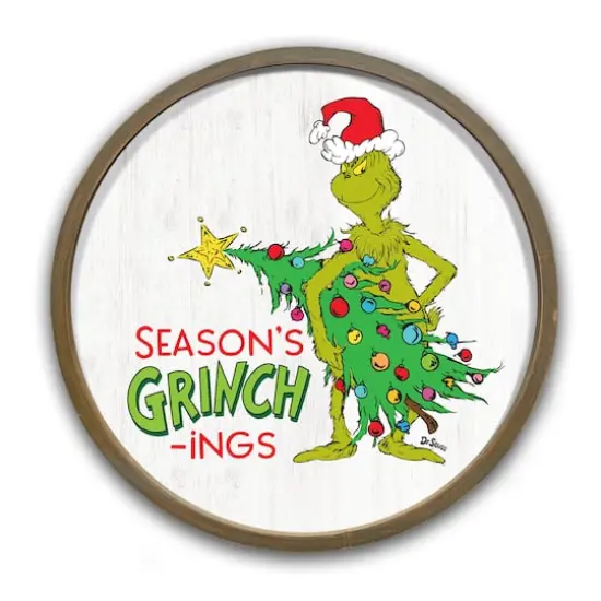 20" Season's Grinch-ings Round Framed Print Brown {1}