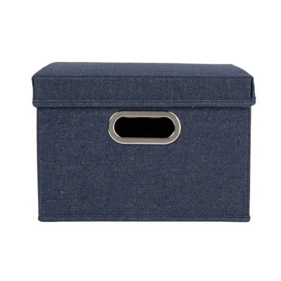 Household Essentials 15" Denim Blue Collapsible Cotton Blend Storage Box with Lid, 2ct. {7}
