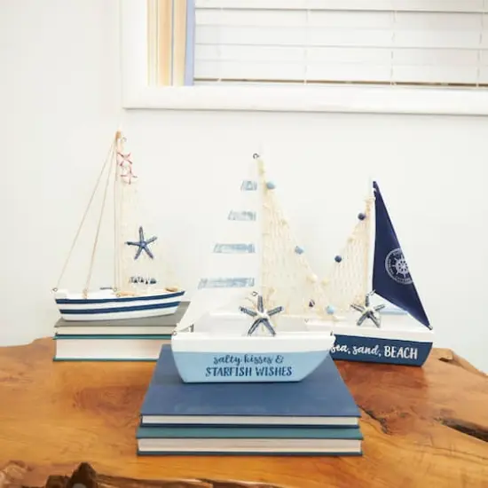 Blue Sail Boat with Netting & Starfish Sculpture Set {3}