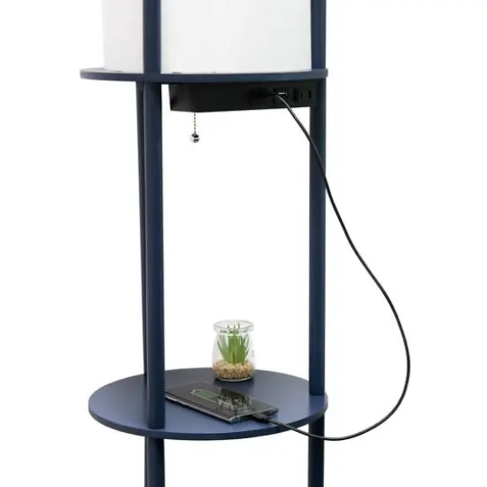 Simple Designs™ 62.5" Round Floor Lamp with 2 USB Ports and 1 Outlet Navy {8}