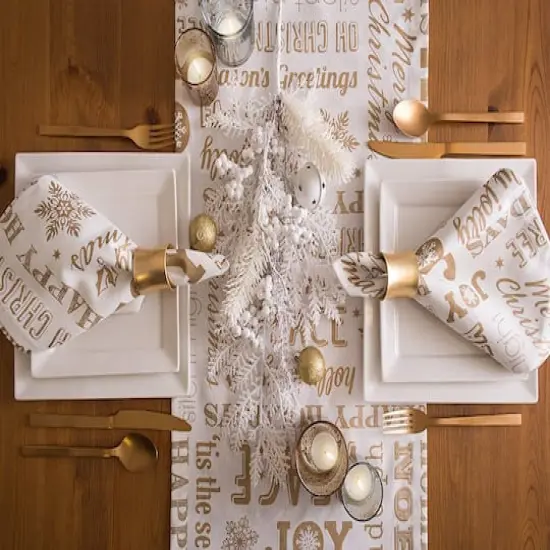 DII&reg; 108" Gold Christmas Collage Table Runner {10}