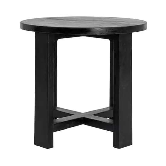 Hello Honey&reg; Elegant Acacia Trestle Round End Table Black {5}