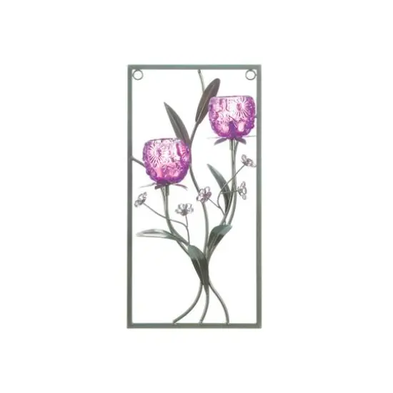 15.5" Magenta Flower 2-Candle Wall Sconce {1}