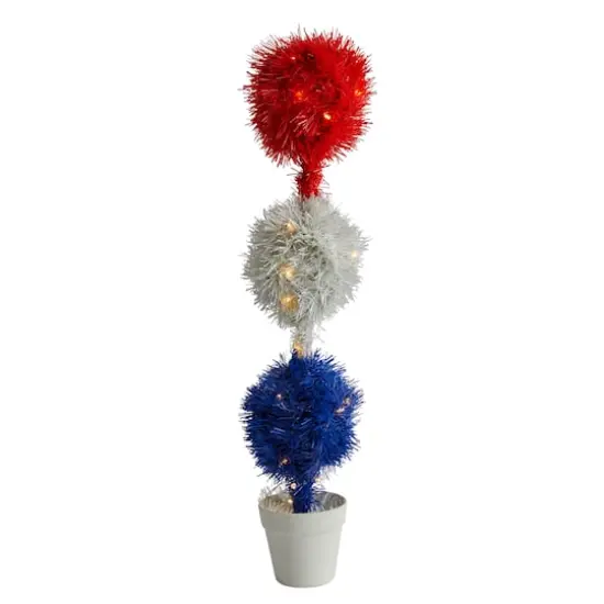 2ft. Red, White & Blue Americana Topiary Plant with 35 Warm LED Lights {1}