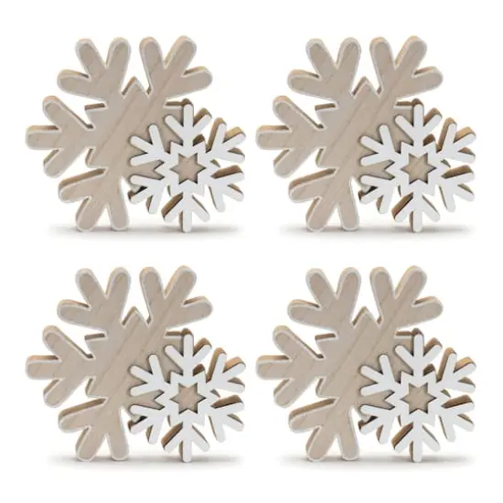 7" Natural & White Glittered Wood Snowflake, 4ct. {1}