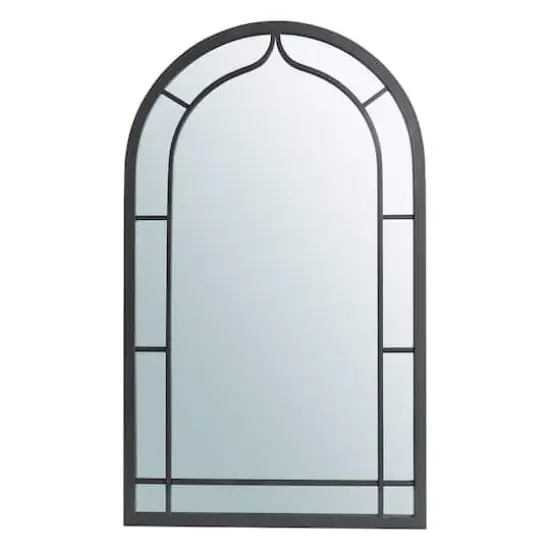 Glitzhome&reg; 33" Black Arched Windowpane Wall Mirror {1}