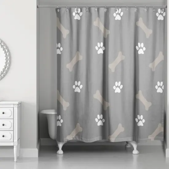 Bones & Paws Shower Curtain Gray {1}