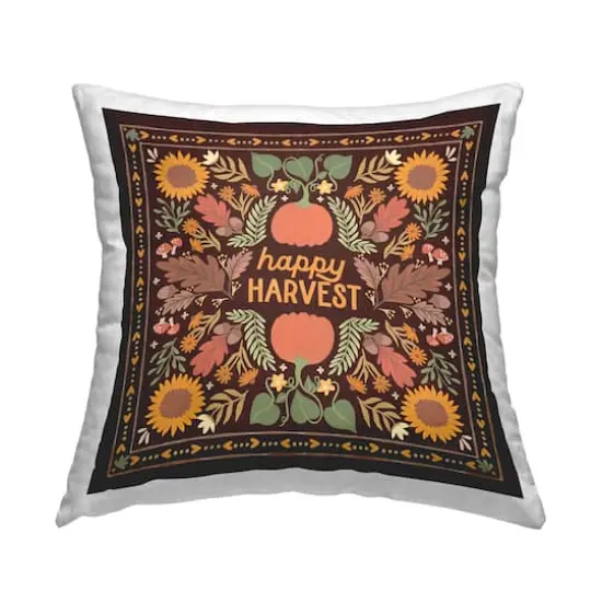 Stupell Industries Happy Harvest on Brown Decorative Printed Throw Pillow {1}