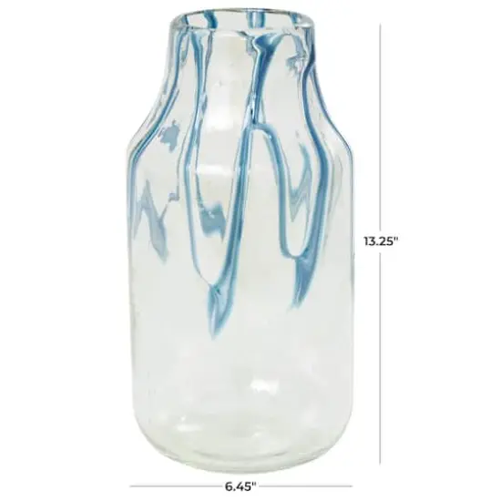 13" Cream with Wavy Blue Design Abstract Glass Vase {4}