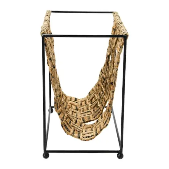 Hello Honey&reg; Natural & Black Decorative Woven Jute & Metal Magazine Holder {7}