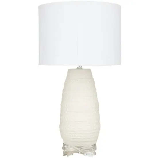 Cream Ceramic Gourd Style Base Table Lamp with Drum Shade 14" x 14" x 25" {5}