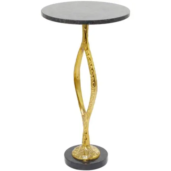 Gold Aluminum Pedestal Base Accent Table with Black Marble Top 13" x 13" x 25" {3}