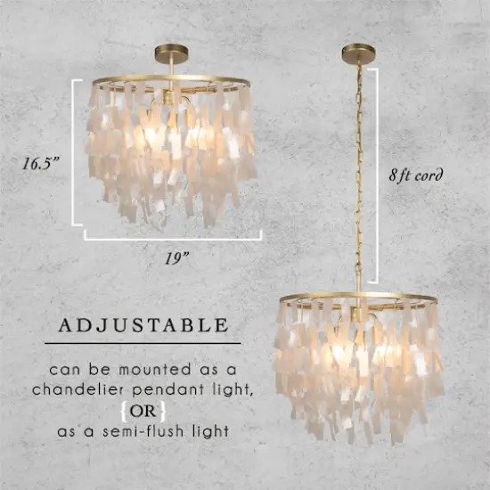 Hello Honey&reg; Marina Large Round Gold Metal & Natural Capiz Chandelier Style Pendant Ceiling Light {7}