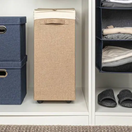 Household Essentials Narrow Collapsible Laundry Hamper with Liner & Lid Latte {6}