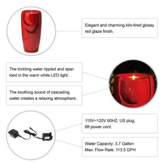 Glitzhome&reg; 29" Ceramic Pot Fountain Red {8}