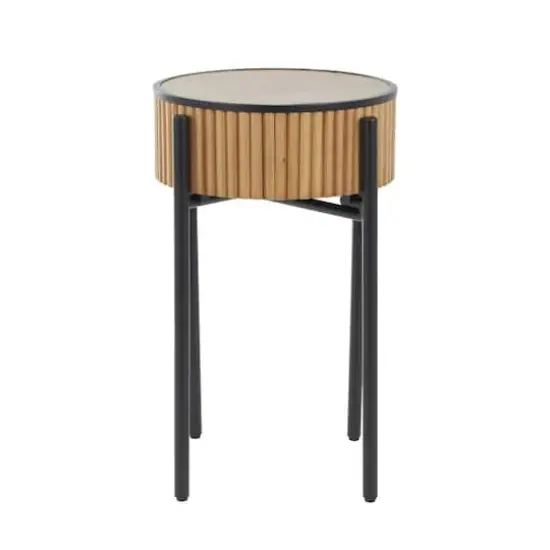 26.5" Brown Wood Handmade Slatted Side End Accent Table with Black Legs {3}