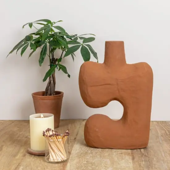 Hello Honey&reg; 14" Modern Abstract Decorative Paper Mache Vase Terra Cotta {3}