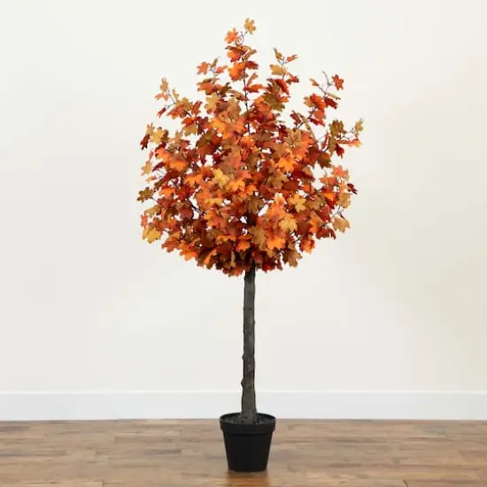 6ft. Deep Orange Autumn Lush Maple Artificial Potted Tree {6}