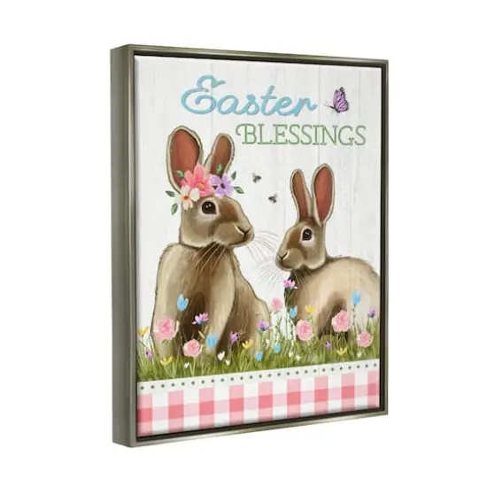 Stupell Industries Easter Blessings Gingham Spring Bunnies Floater Framed Art Gray {4}