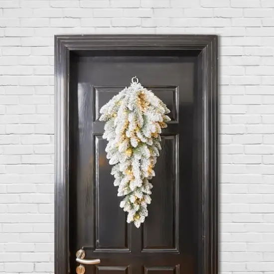 Glitzhome&reg; 36" Pre-Lit Flocked Christmas Teardrop with LED Lights and Timer {4}