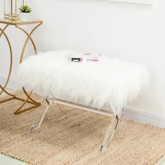 Glitzhome&reg; 25.5" White Faux Fur Acrylic Bench {3}