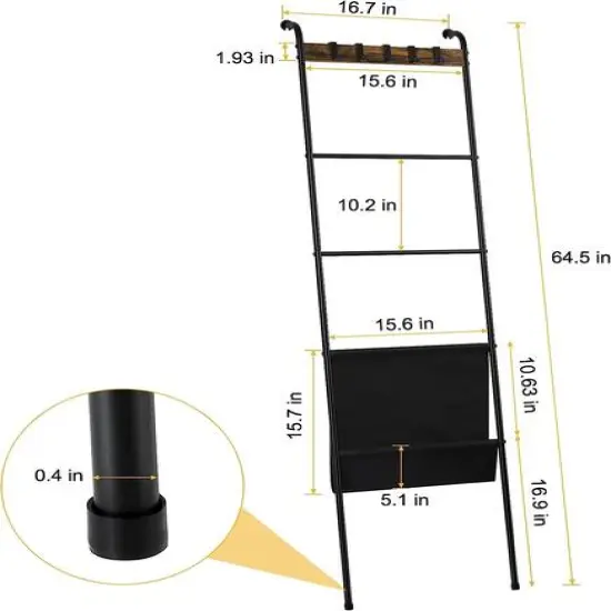 NEX&trade; 64.5" Farmhouse Decorative Ladder with 5 Hooks & Pocket {4}
