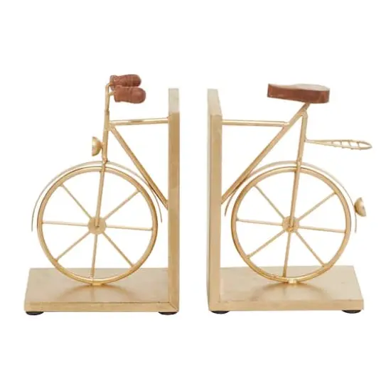 9" Contemporary Bicycle Iron Bookend Set Gold {7}
