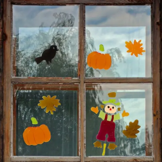 Scarecrow & Pumpkins Thanksgiving Gel Window Clings {3}