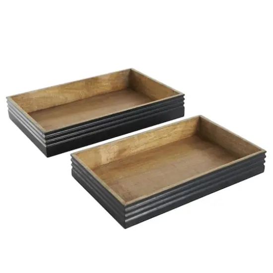 Brown Mango Wood Handmade Tray Set with Black Groove Exterior {3}