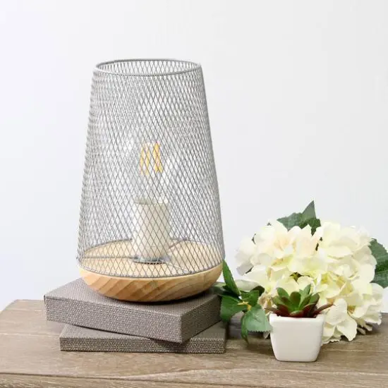Simple Designs 9" Wired Mesh Uplight Table Lamp Gray/Natural {5}