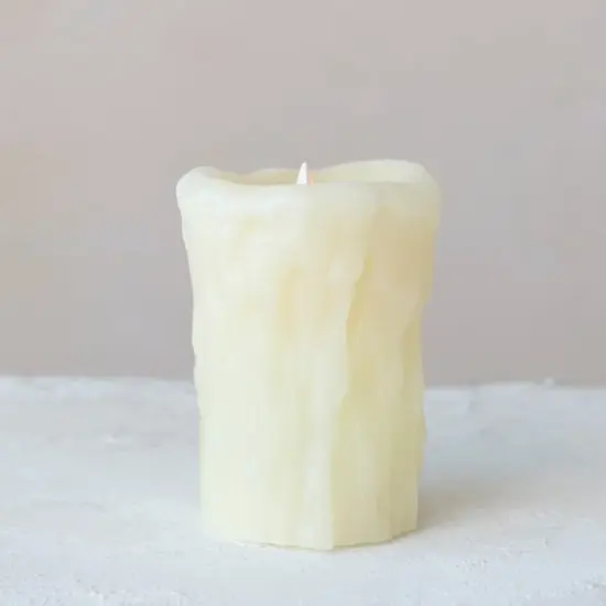 Hello Honey&reg; 5" Ivory Pillar LED Candle with Embossed Faux Melted Wax {5}
