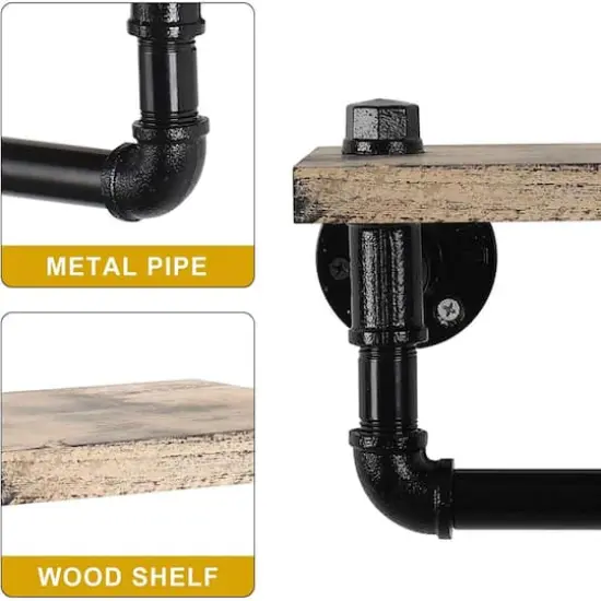 Rustic Brown Industrial Wall-Mounted Toilet Paper Holder with Wood Shelf {4}